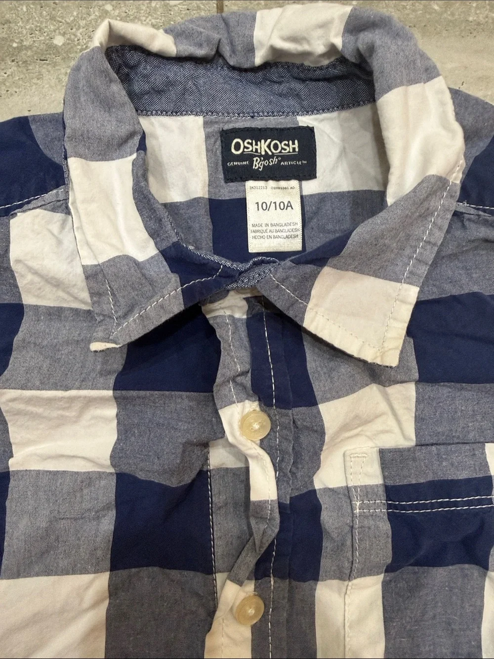 OshKosh B'gosh Navy and White Check Short Sleeve Button-Down Shirt